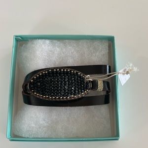 Dark Brown Leather and Crystal Wrap bracelet With Snap closure. New!